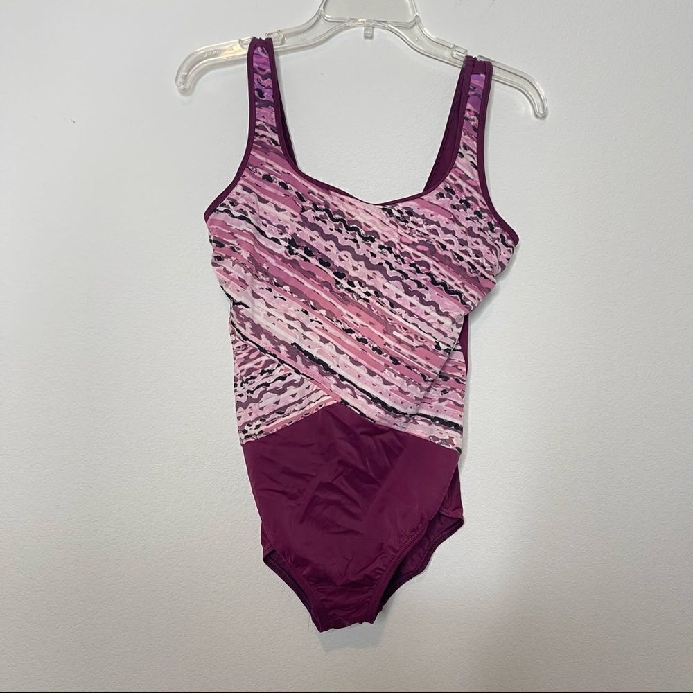 Lands End Purple Plum One Piece Scoop Neck Swimsuit Size 10